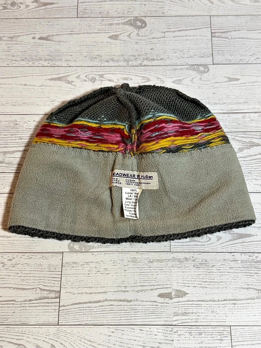 KuSan Wool Beanie Hat Gray Fair Isle Geometric Pull On Cap NWT PK 1804